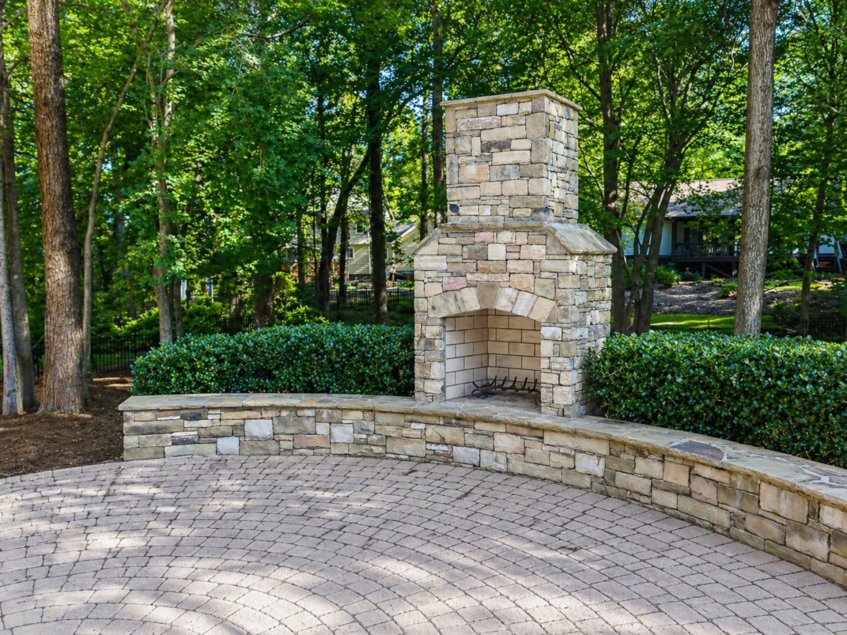 Patio and stone fireplace